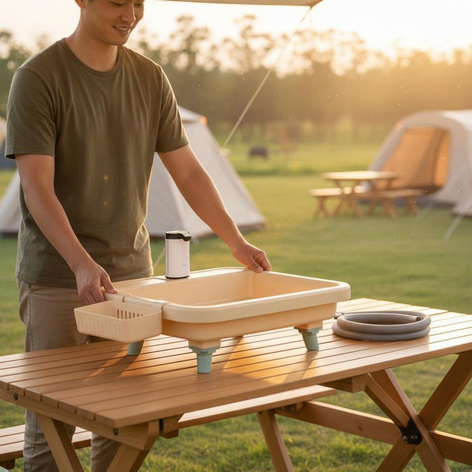Camping - Tragbares Campingwaschbecken mit eingebautem Wasserhahn und