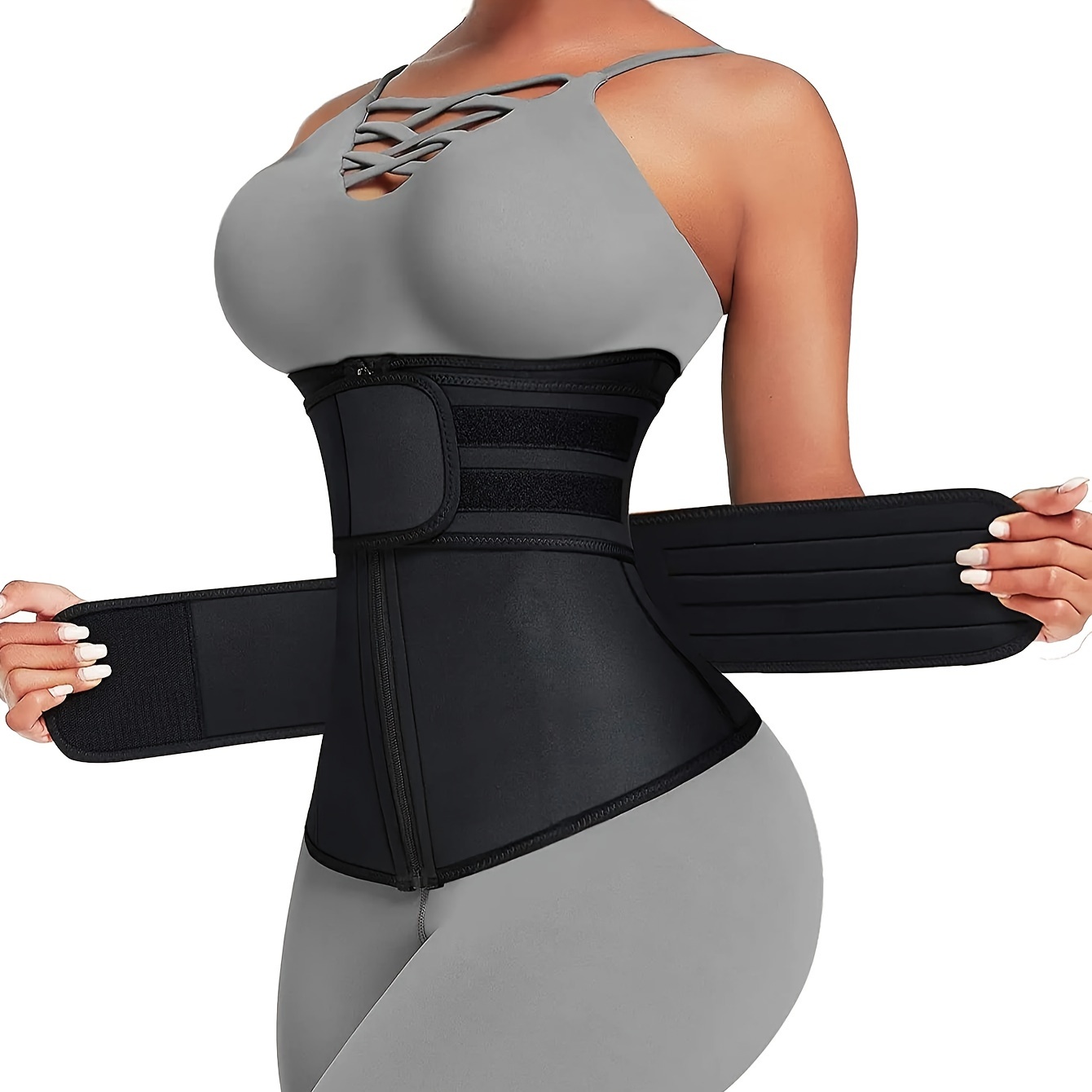 Sweat Waist Trainer Belt Neoprene - Damen-Taillentrainer-Gürtel mit Doppelriemen und Reißverschluss, Neopren-Schweiß-Taillentrimmer,