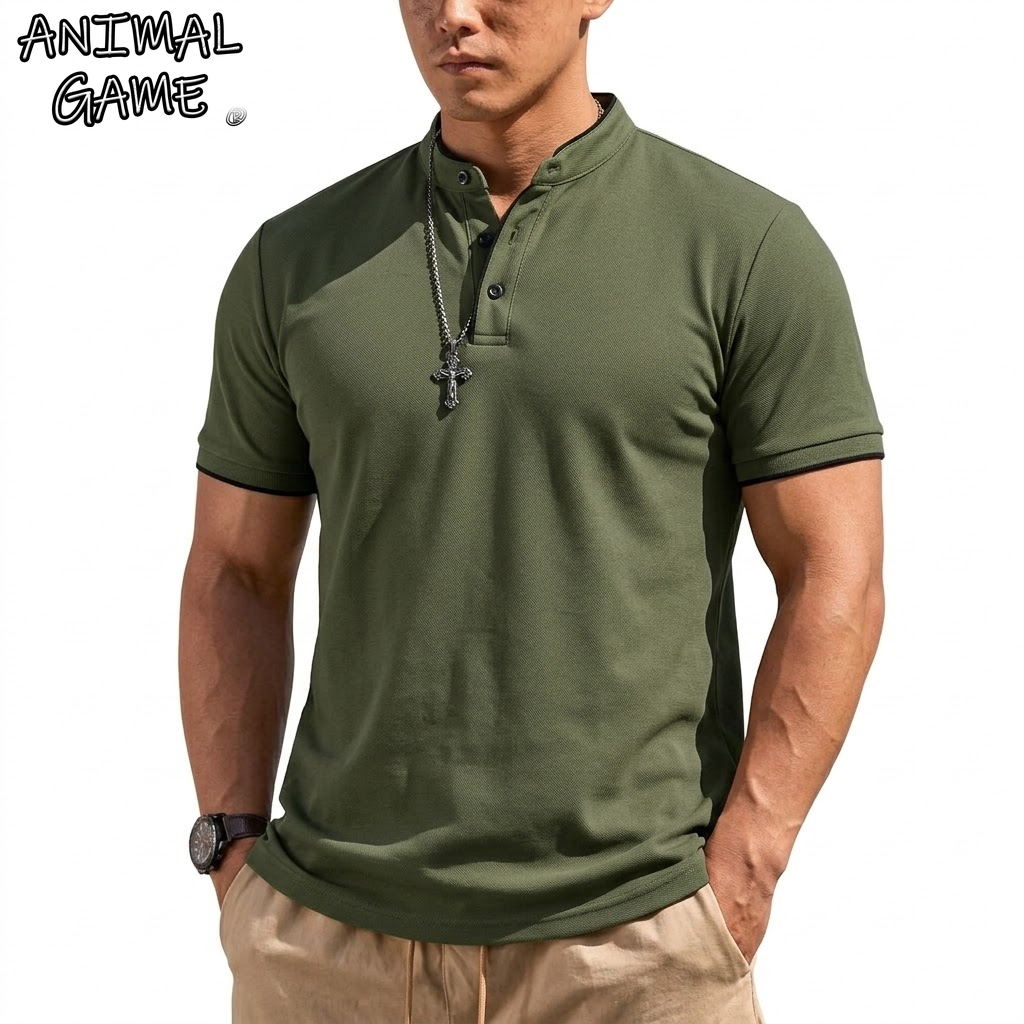 Hiking - Sommer Kurzarm Henley-Shirt Herren Knopf-Poloshirts Klassische