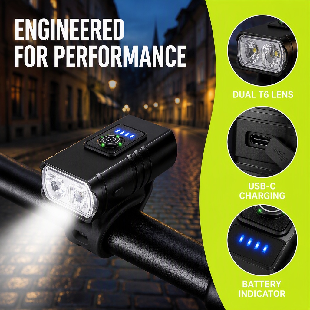 Rechargeable Bicycle Headlight 1000 Lumen - Fahrradlicht USB Wiederaufladbar LED Fahrrad-Scheinwerfer 1000