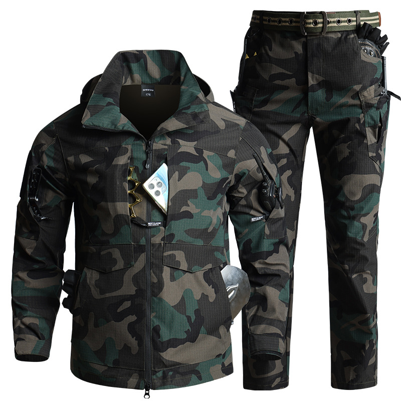 Hiking - Herren Tarnanzug-Set mit Kapuze, atmungsaktive Rip-Stop-Jacke