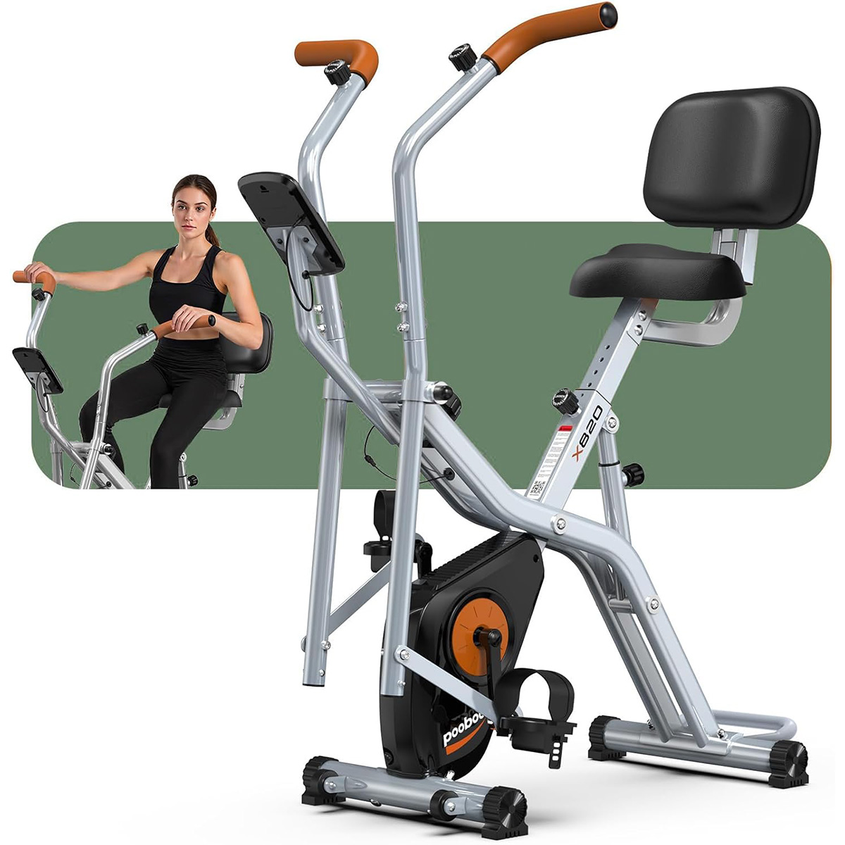 Exercise Bike Magnetic Resistance - Pooboo Faltbares 2-in-1-Heimtrainer, Ellipsentrainer- und Stationär-Fahrradmodus,