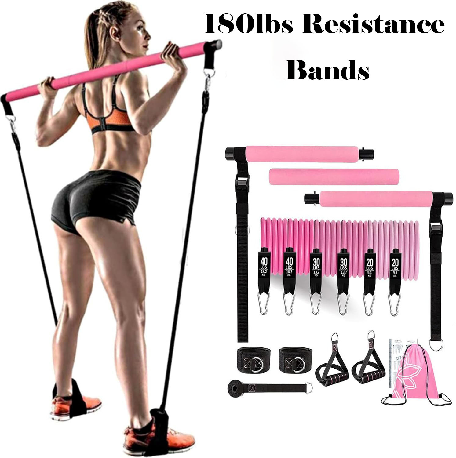 180lbs Widerstandsbänder mit v – Pilates Bar Kit With Resistance Bands Bewertung und Preis